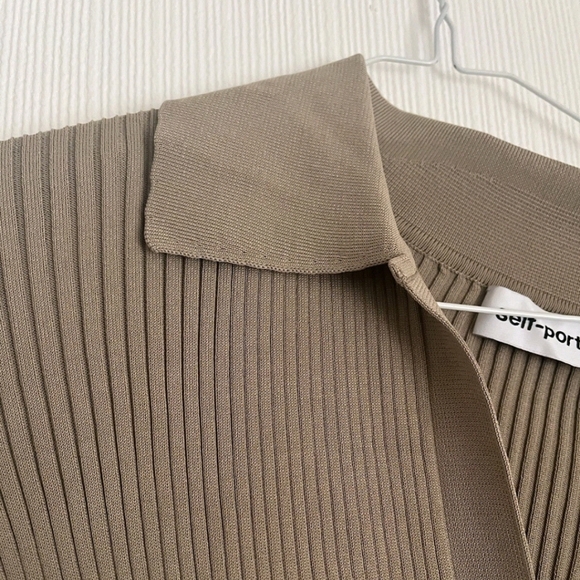 NWT Sz L Self-Portrait Elegant Tan Long Sleeves, Ribbed Knit Midi Dress - Picture 14 of 16